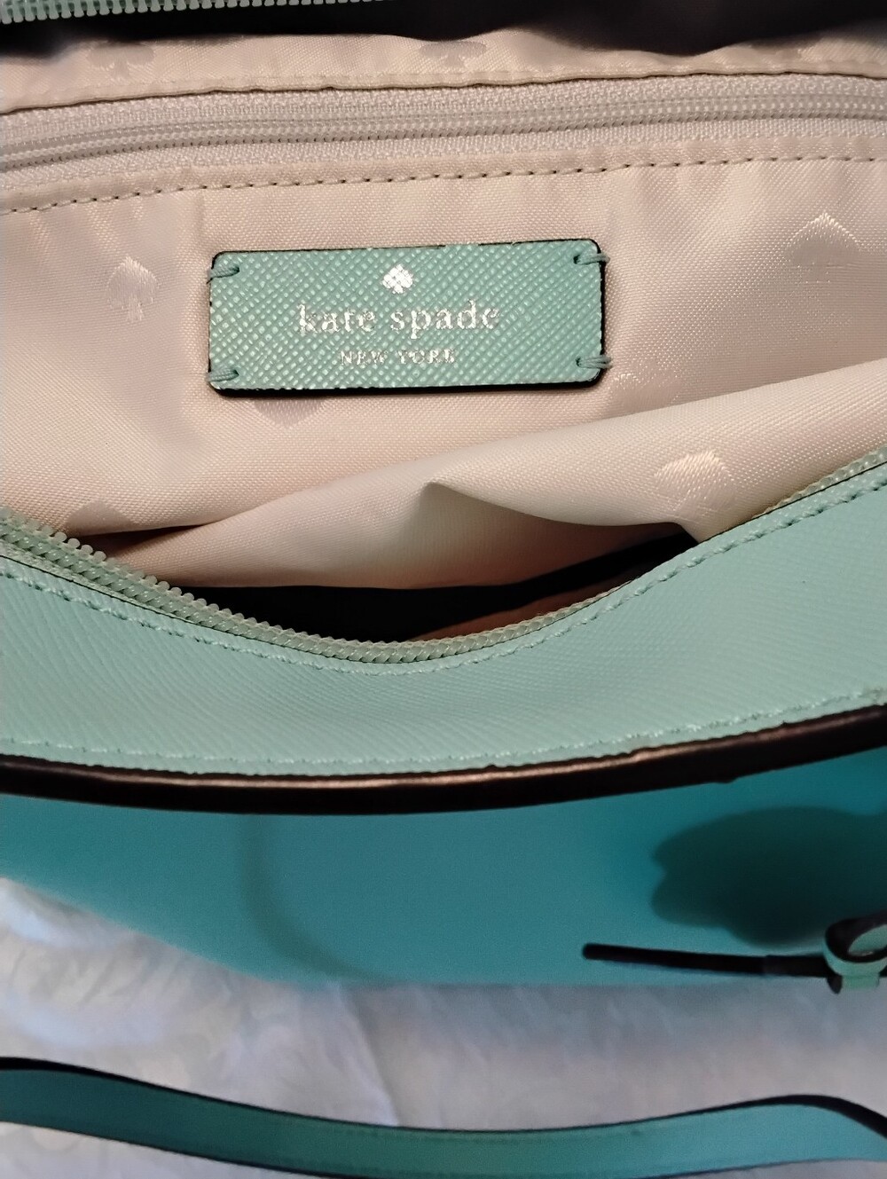 KATE SPADE NY DANA Aqua Bloom Pebbled Leather Tote with Leather Floral Charm - Picture 7 of 9
